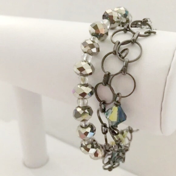 Layered Chain Link Beaded Bracelet 3 Strand - Picture 2 of 10